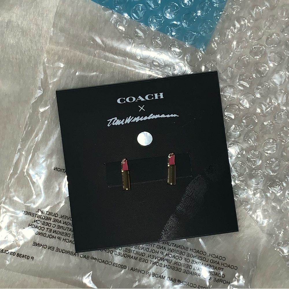 NEW! COACH x Tom Wesselman Lipstick Stud Earrings New with Tags GORGEOUS - Picture 6 of 8